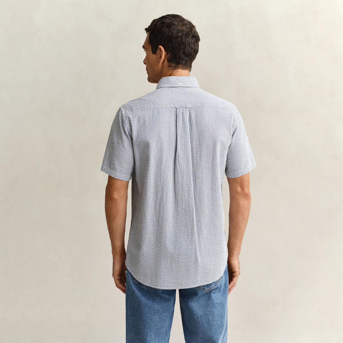 Camicia mezza manica a righe goffrata