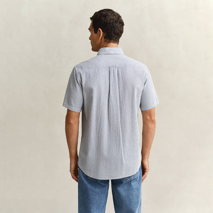 Camicia mezza manica a righe goffrata