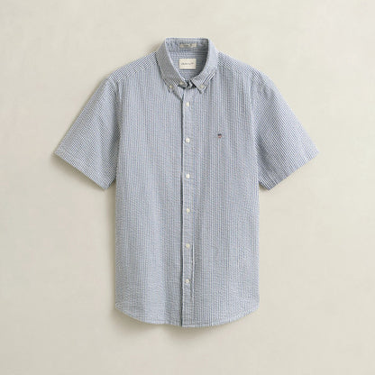 Camicia mezza manica a righe goffrata