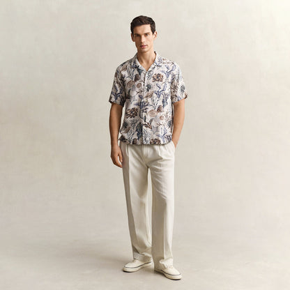 Camicia mezza manica in lino a fantasia