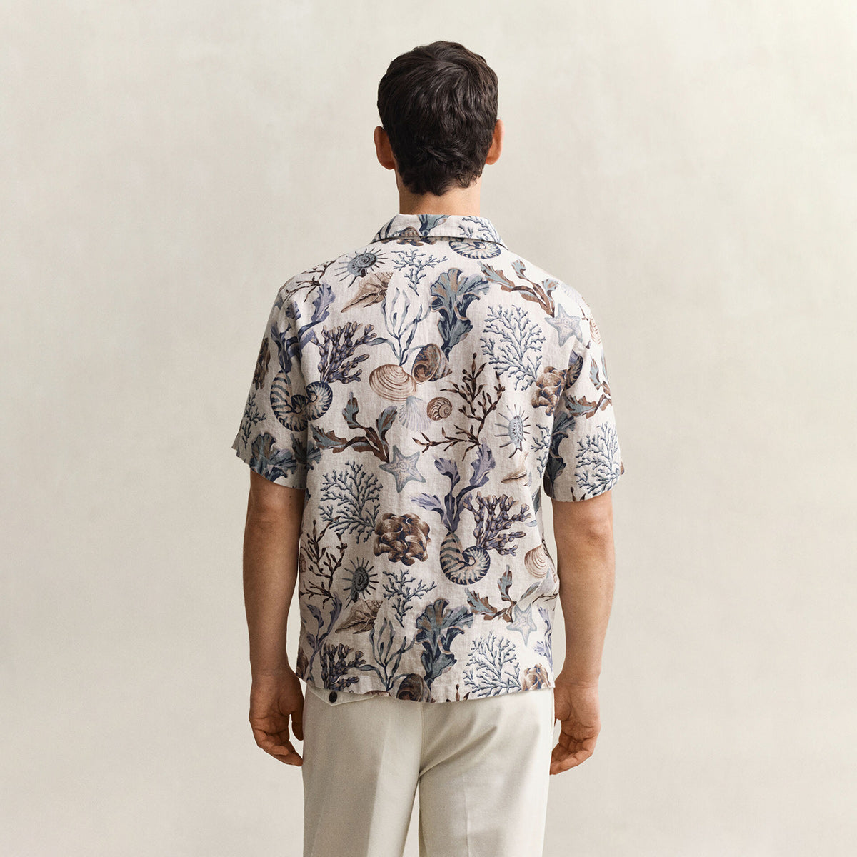 Camicia mezza manica in lino a fantasia