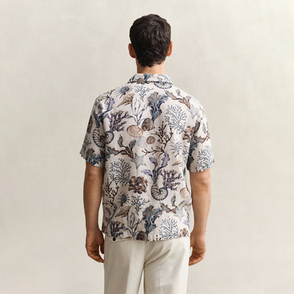 Camicia mezza manica in lino a fantasia