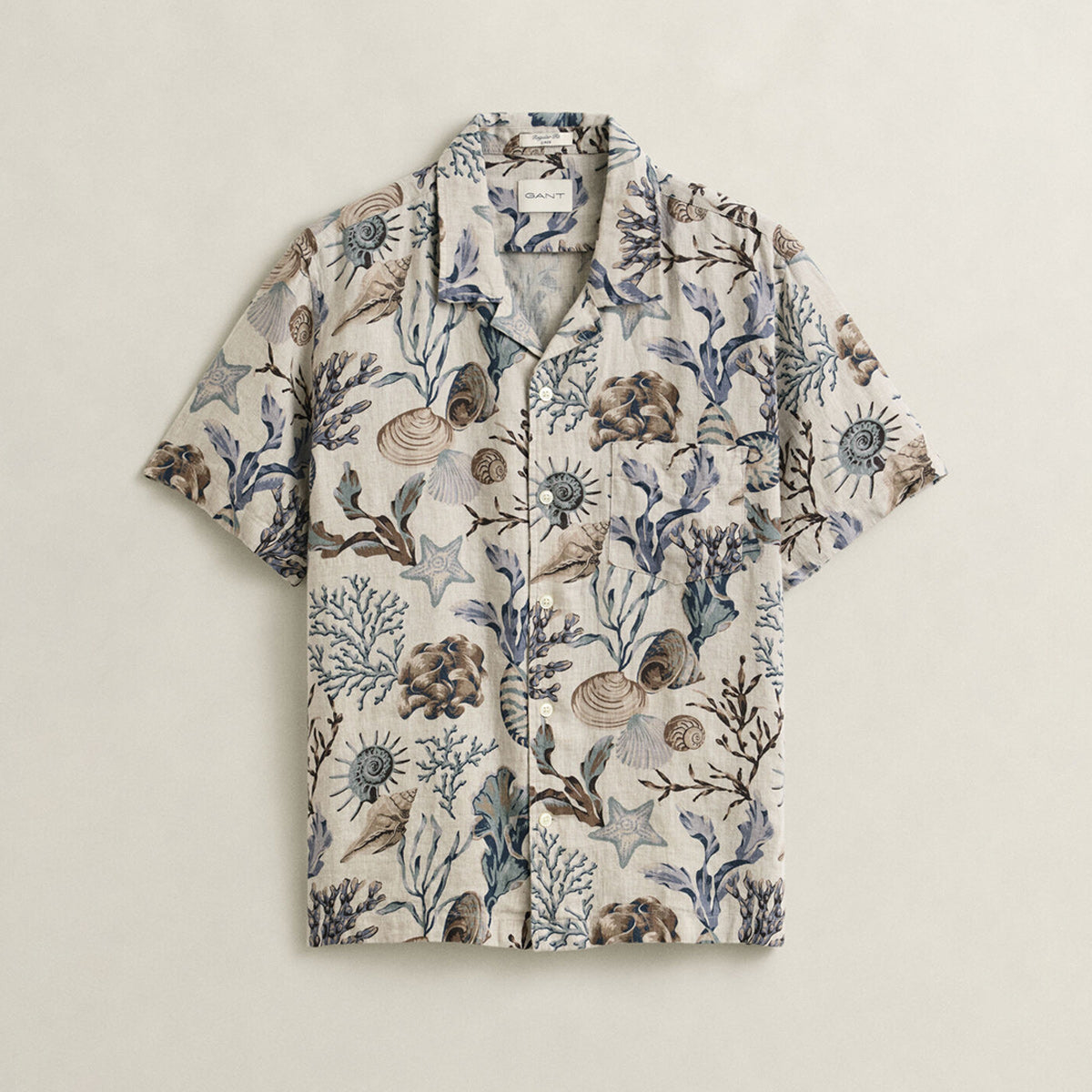 Camicia mezza manica in lino a fantasia