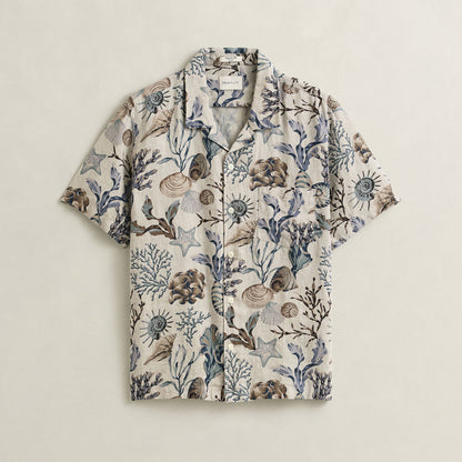 Camicia mezza manica in lino a fantasia