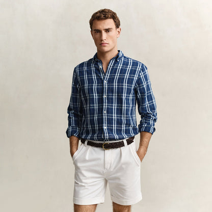 Camicia a quadri in cotone e lino