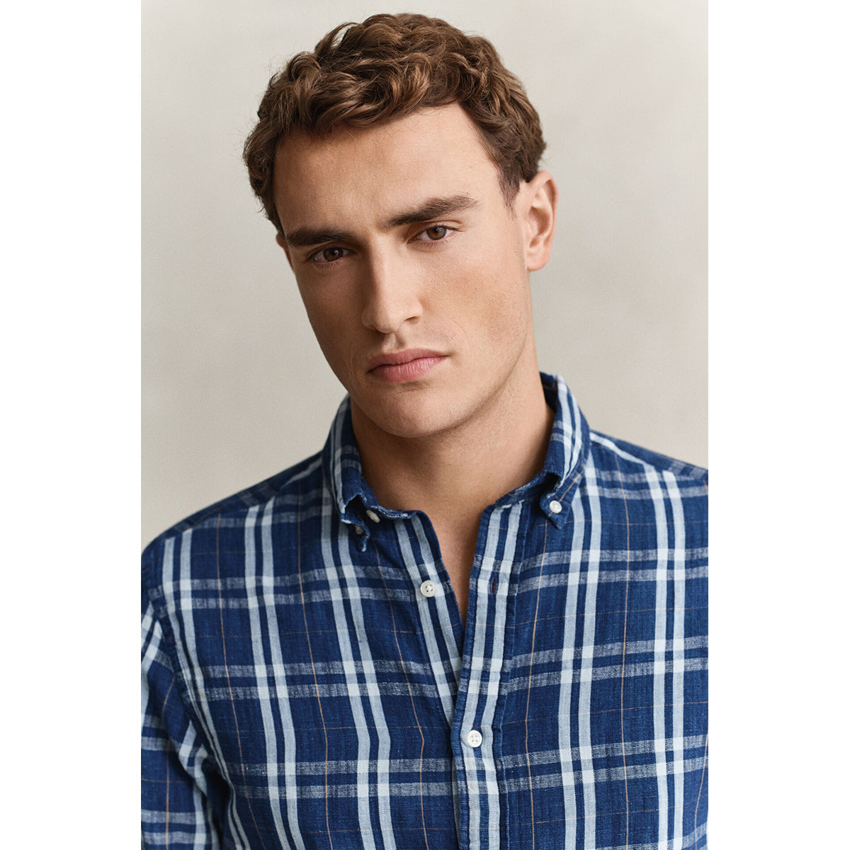 Camicia a quadri in cotone e lino