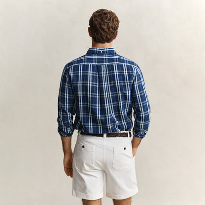 Camicia a quadri in cotone e lino