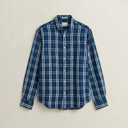 Camicia a quadri in cotone e lino