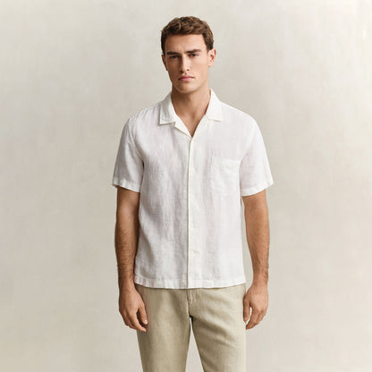 Camicia mezza manica in lino bianca