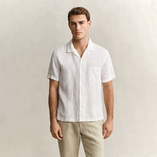 Camicia mezza manica in lino bianca