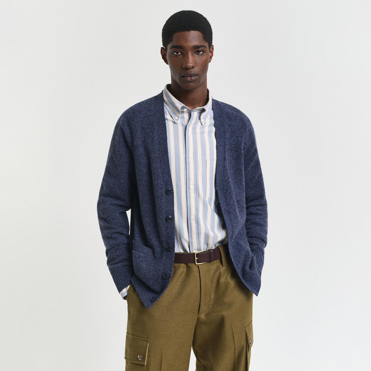 Cardigan con bottoni in misto lana mélange