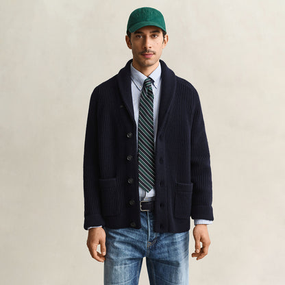 Cardigan con bottoni in misto lana a coste