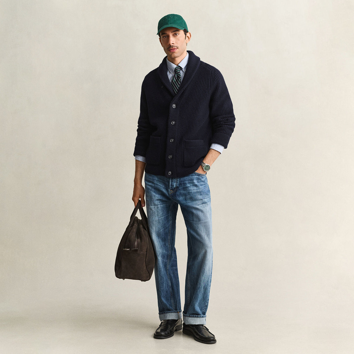 Cardigan con bottoni in misto lana a coste