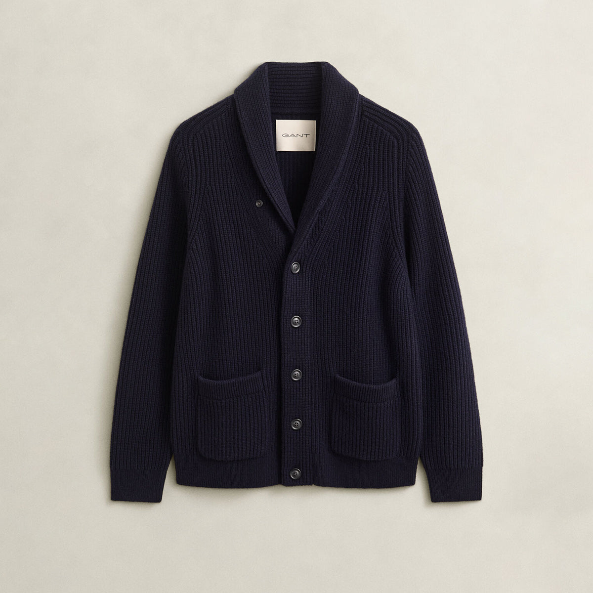 Cardigan con bottoni in misto lana a coste