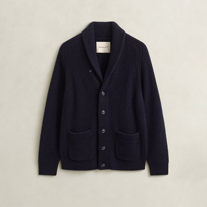 Cardigan con bottoni in misto lana a coste