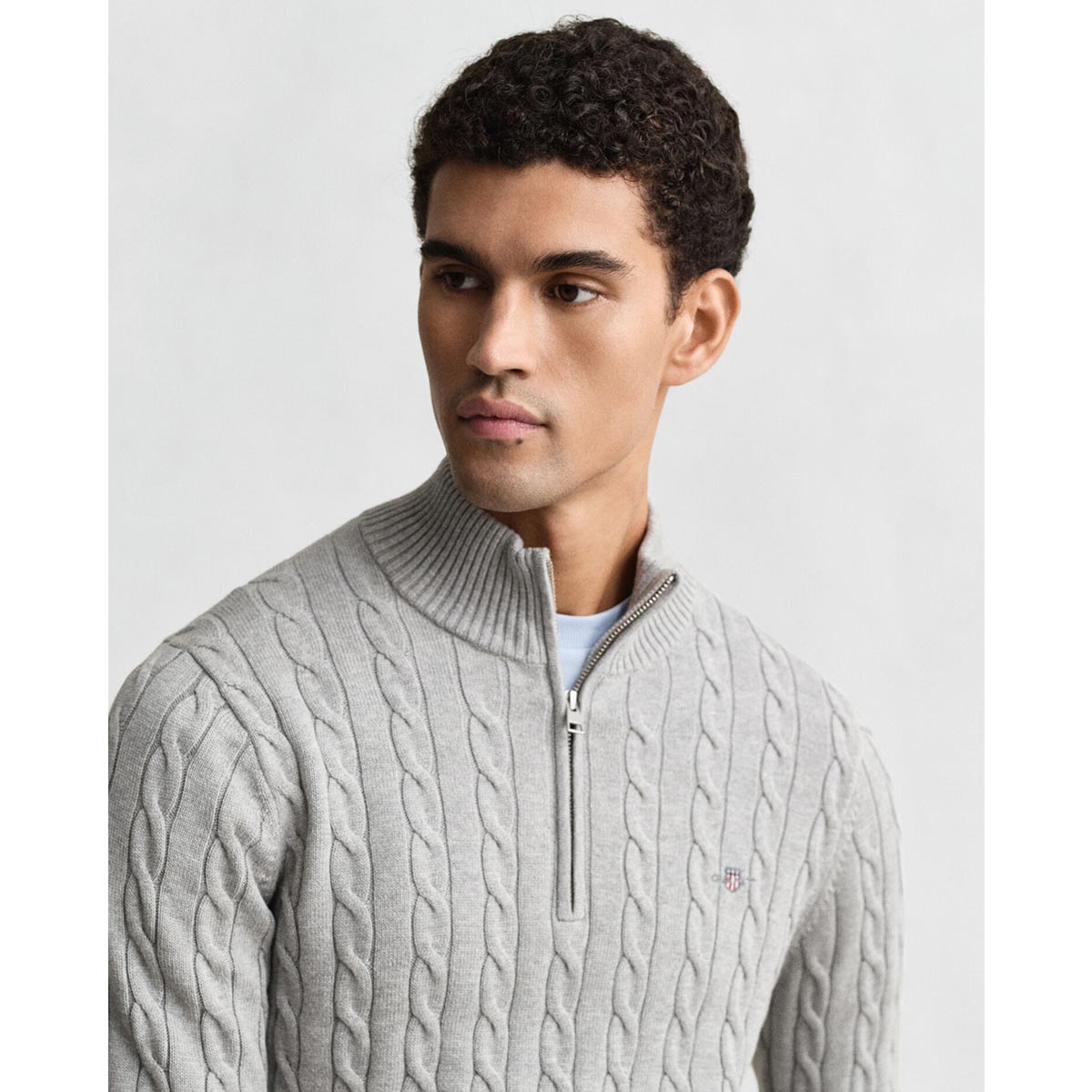 Maglia con zip corta in cotone a trecce