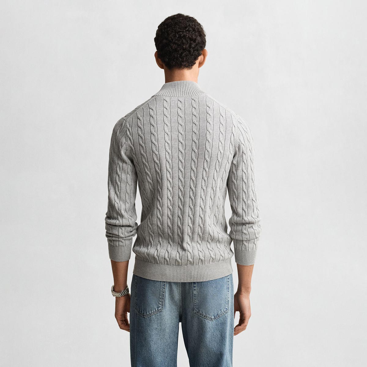 Maglia con zip corta in cotone a trecce
