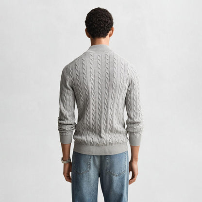 Maglia con zip corta in cotone a trecce