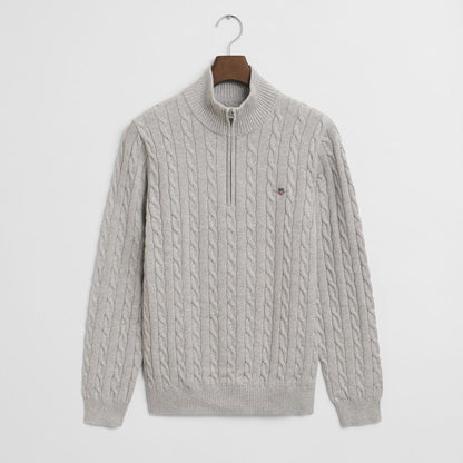 Maglia con zip corta in cotone a trecce