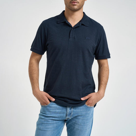 Polo blu in lino