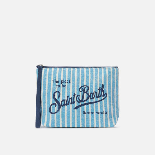 Pochette in lino fantasia a righe