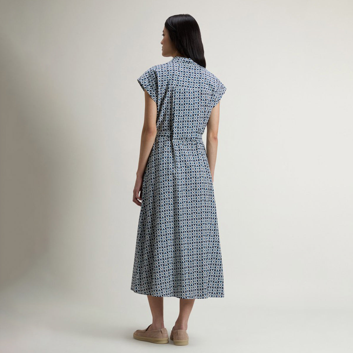Vestito a fantasia in misto cotone con cintura