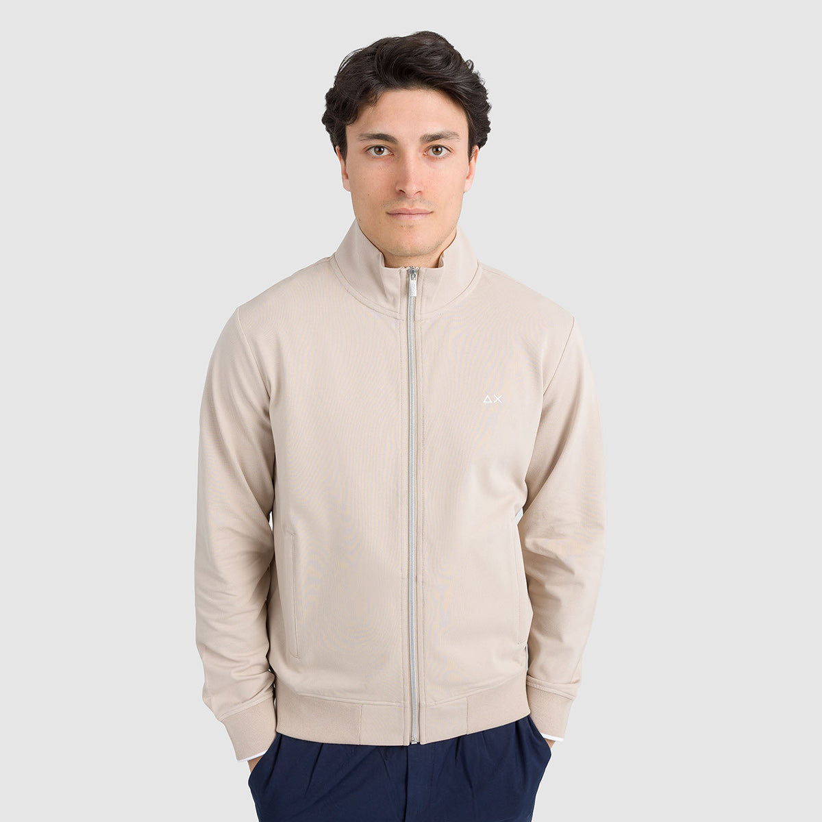 Felpa in piquet di cotone con zip