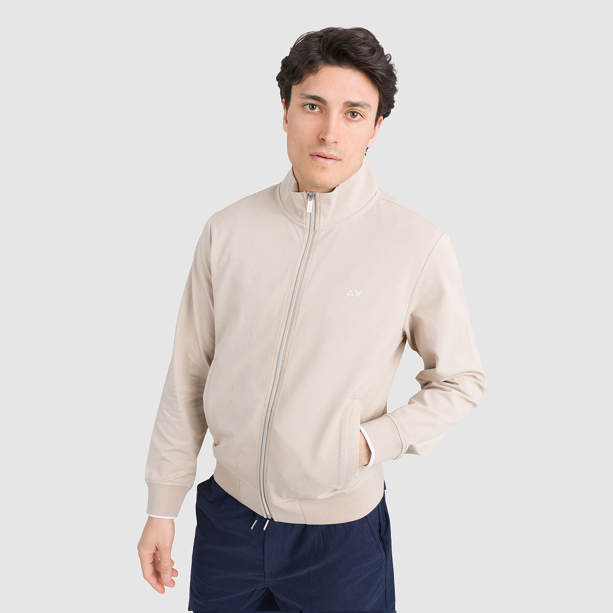 Felpa in piquet di cotone con zip