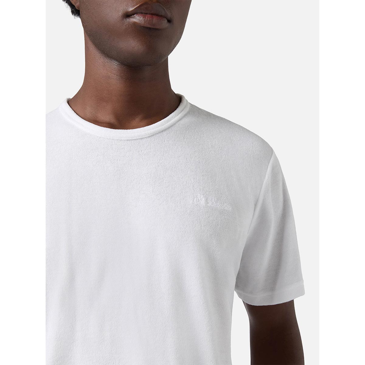 t-shirt in cotone effetto in spugna con logo ricamato