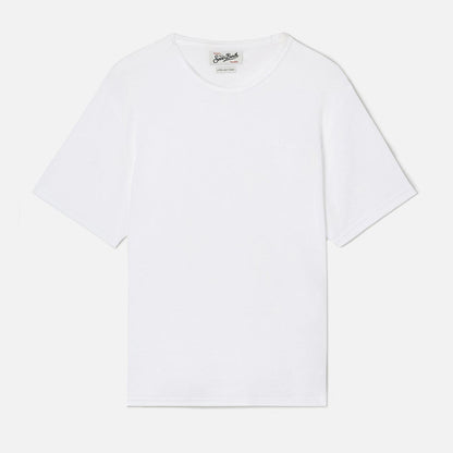t-shirt in cotone effetto in spugna con logo ricamato