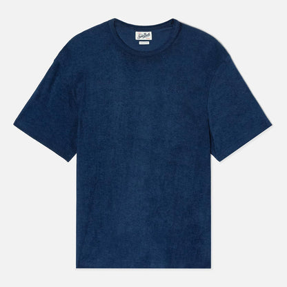 t-shirt in cotone effetto in spugna con logo ricamato