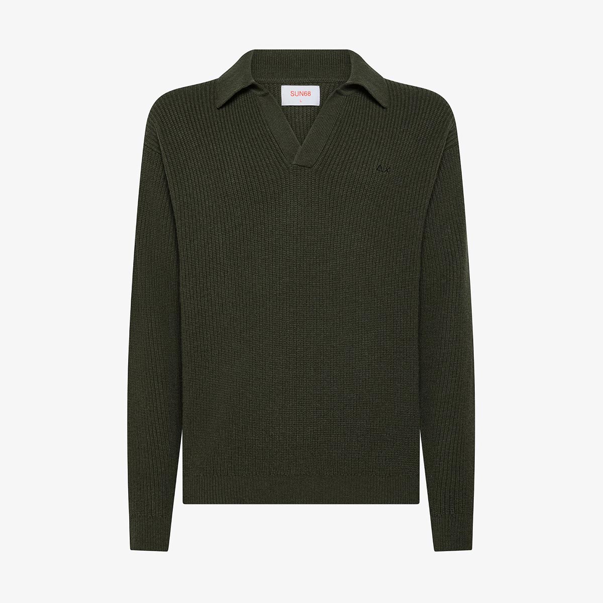 Polo in lana e cashmere a coste militare scuro