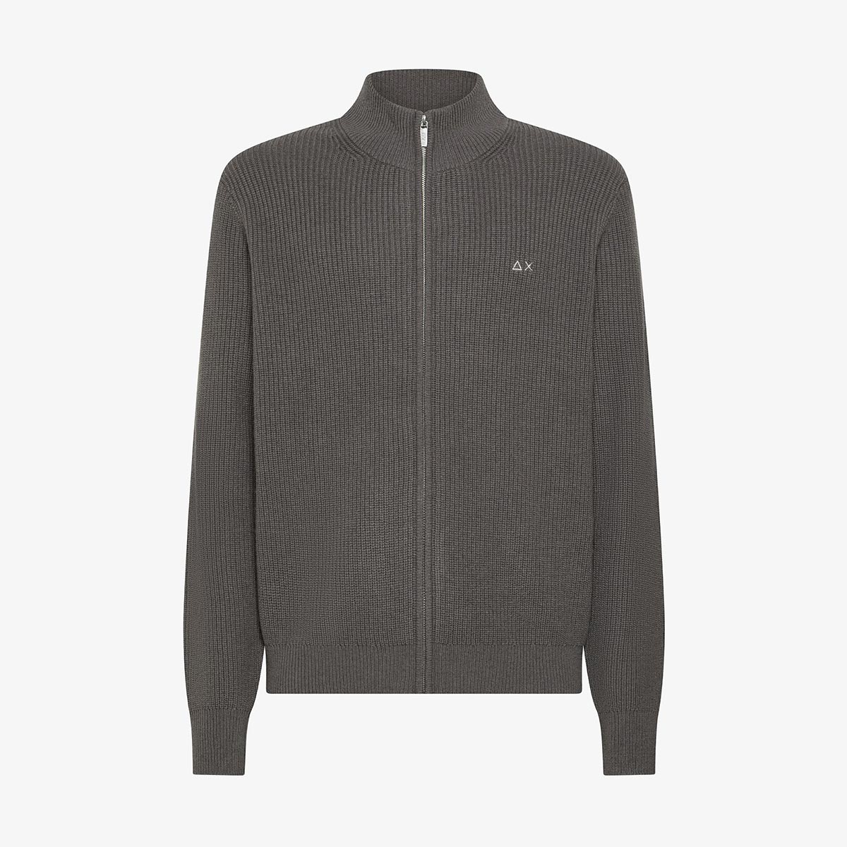 Maglia in lana e cashmere a coste con zip grigio scuro