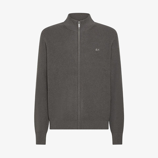 Maglia in lana e cashmere a coste con zip grigio scuro