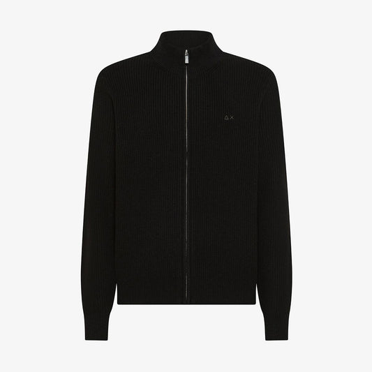 Maglia in lana e cashmere a coste con zip nero