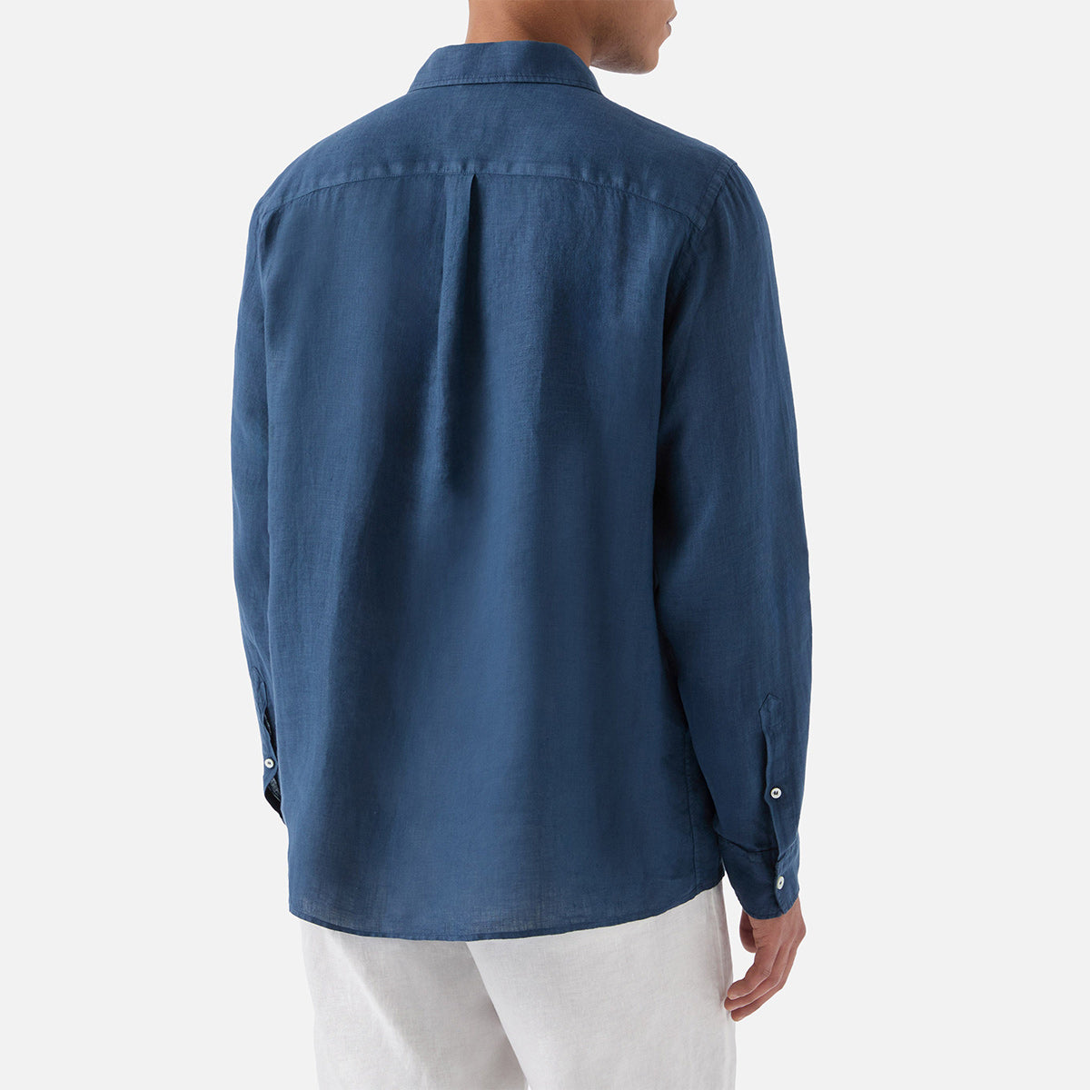Camicia in lino blu bottoni a serafino