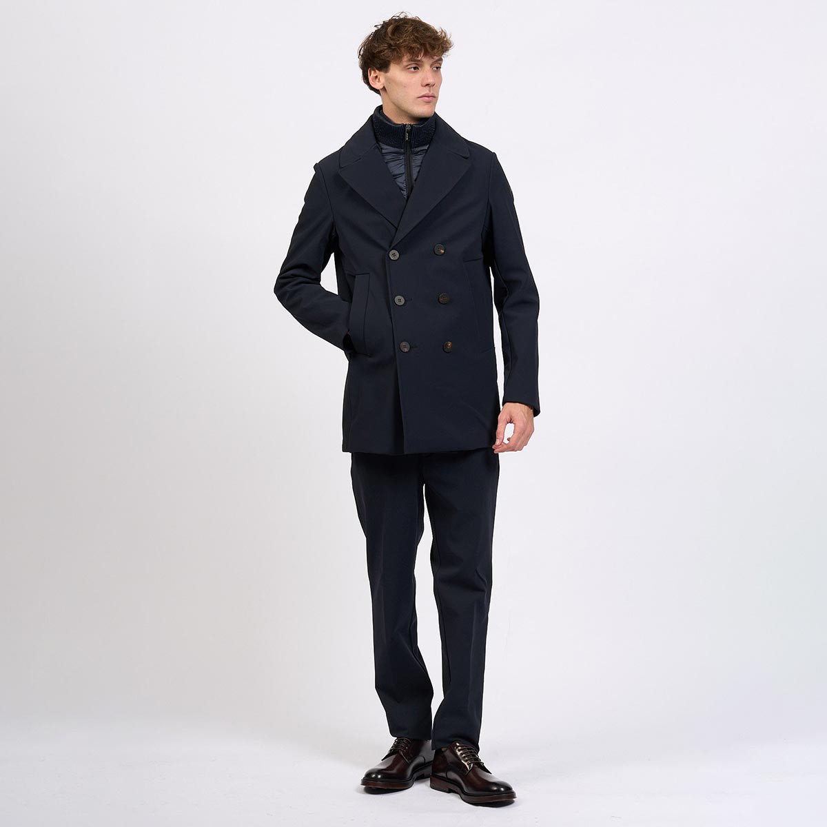 Caban doppio petto in tessuto tecnico