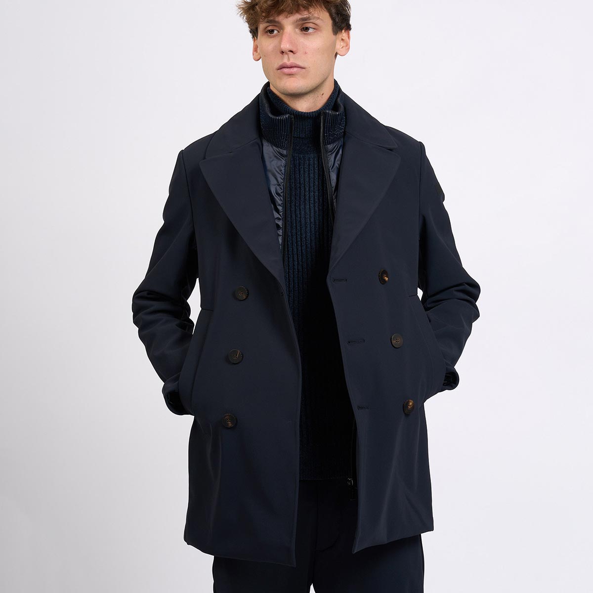 Caban doppio petto in tessuto tecnico