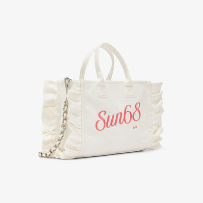 Borsa in cotone con rouches ai lati racolla removibile