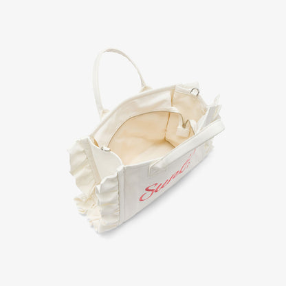 Borsa in cotone con rouches ai lati racolla removibile