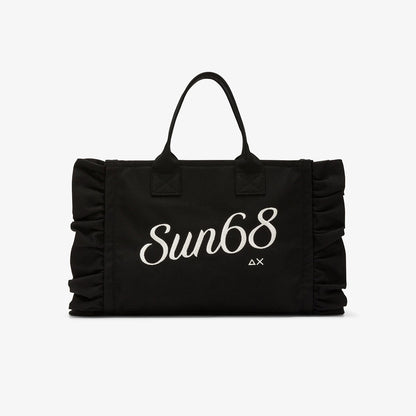 Borsa in cotone con rouches ai lati racolla removibile
