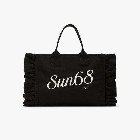 Borsa in cotone con rouches ai lati racolla removibile