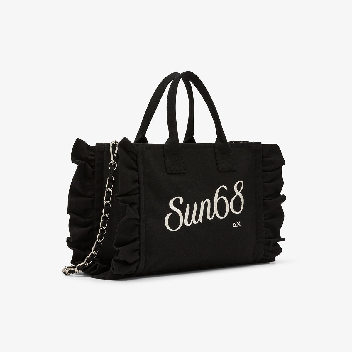 Borsa in cotone con rouches ai lati racolla removibile