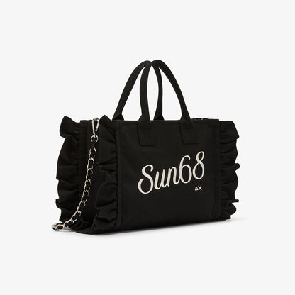 Borsa in cotone con rouches ai lati racolla removibile