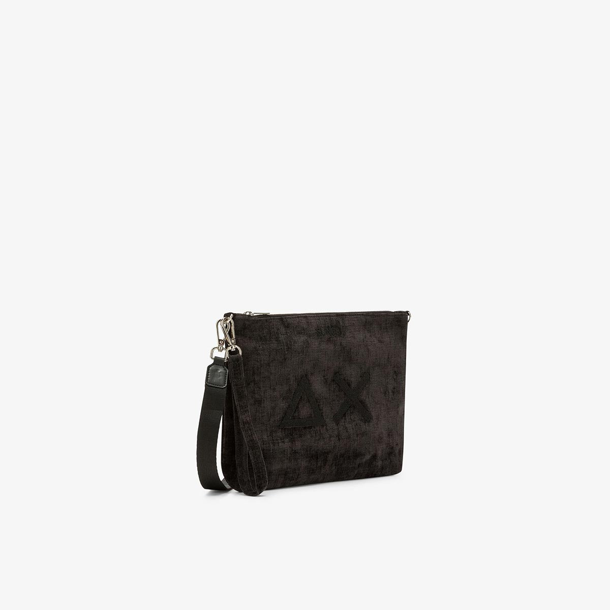 Pochette in velluto con logo nero