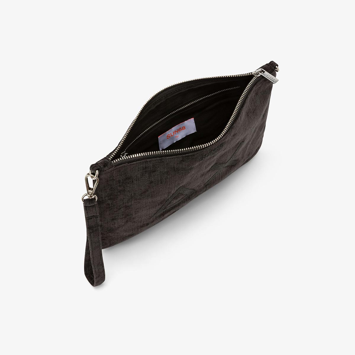 Pochette in velluto con logo nero