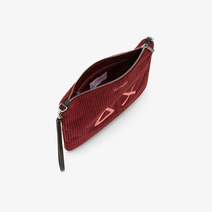 Pochette in velluto a coste con logo  bordeaux