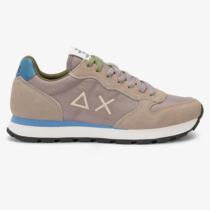 Sneaker in tessuto e camoscio stone