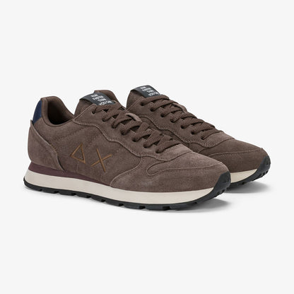 Sneaker in tessuto e camoscio marrone