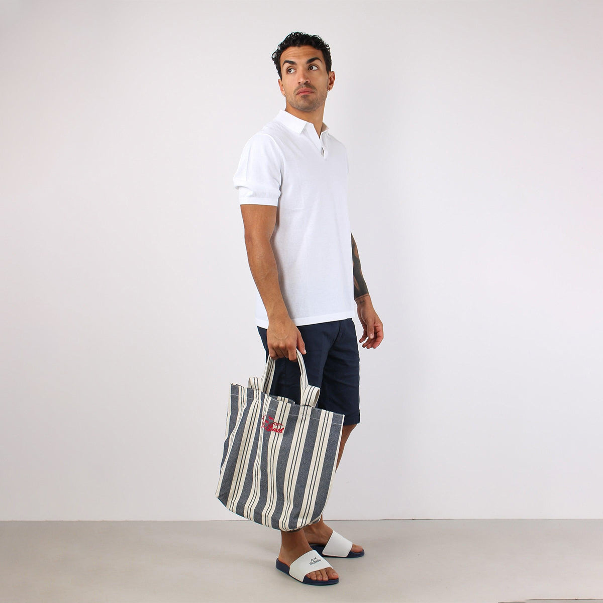 Borsa shopper a righe in cotone